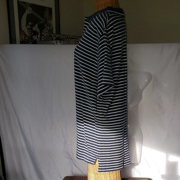 Vintage Men's J CREW Striped Polo Shirt in Navy Blue - L - Picture 2 of 4